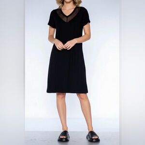 Wilt V-Neck Tulle Mix Short Sleeve Trapeze Dress